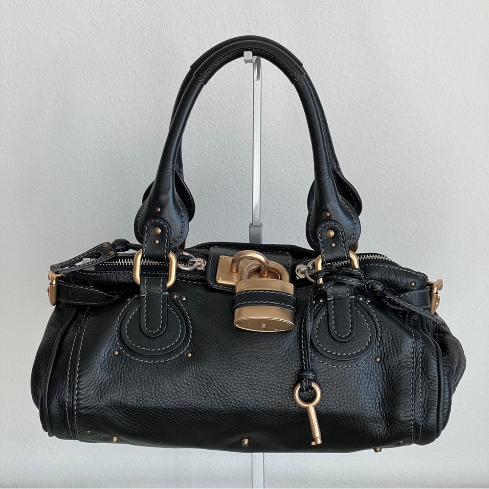 Chloe Paddington Bag – Black Leather, Gold Hardware, Padlock & Dust Bag